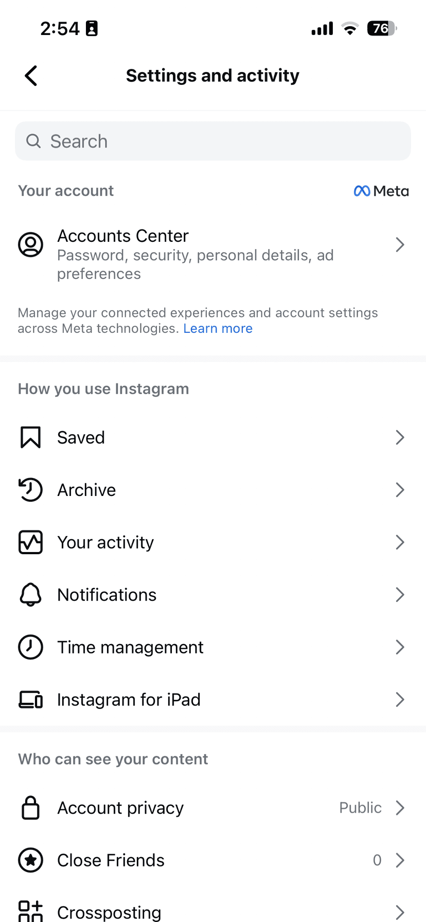 Open Instagram Settings
